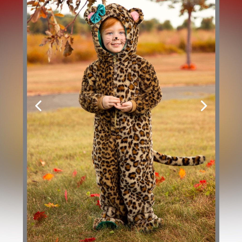 Posh Peanut Leopard Print Girls Costume with Teal Bow 4t
